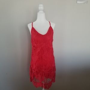 Expresss Coral Red Lined Lace Dress/Cover Up
